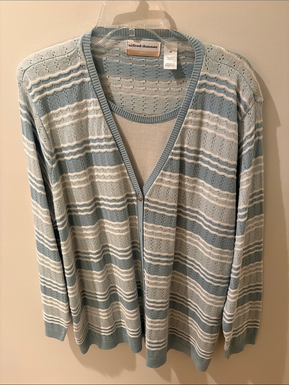 Alfred Dunner Blue & White Striped Lightweight Cardigan